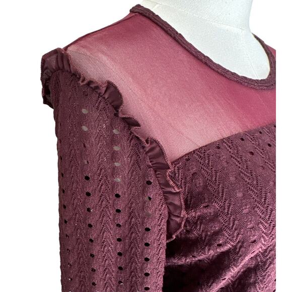 Women’s Formal Red Cocktail Lace Dress Short Mesh Ruffle Elastic Waist Sz M - Picture 6 of 11